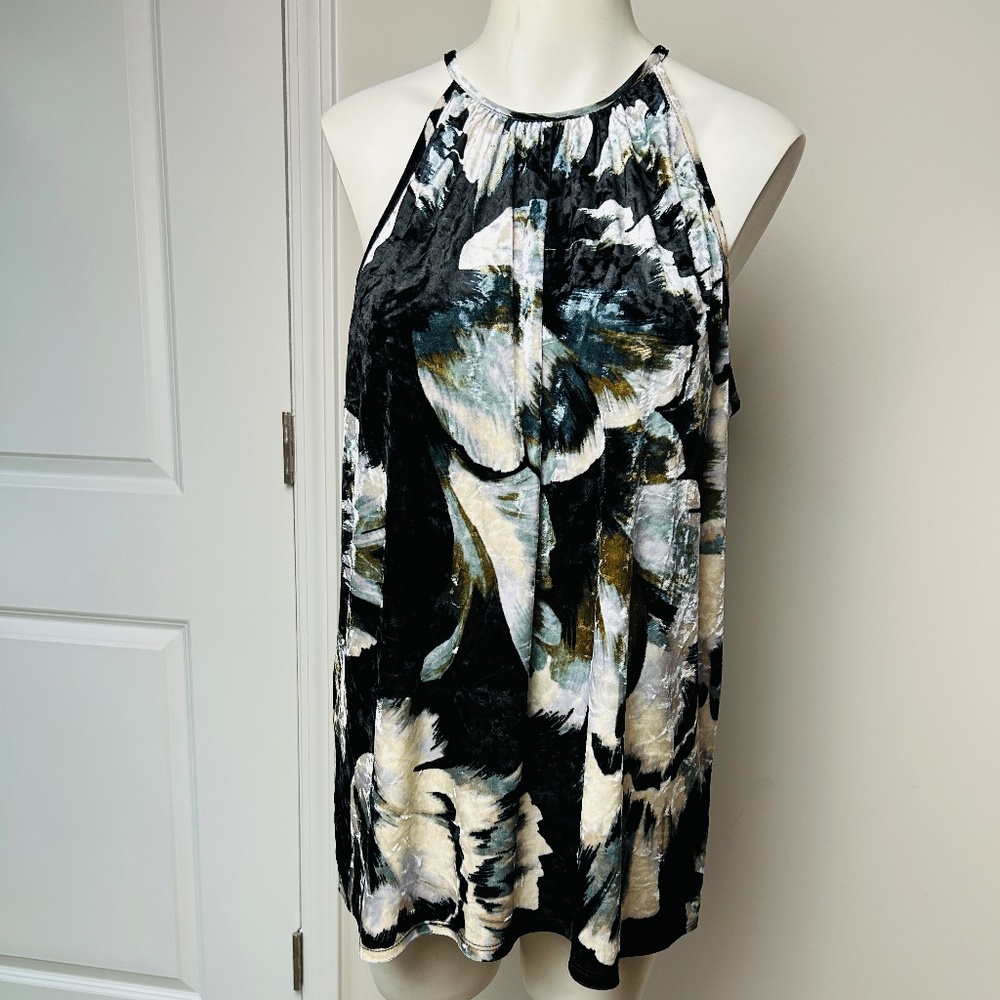 Status by Chenault Abstract Halter Tank Top-Velvet Texture Sz XL - Made in USA